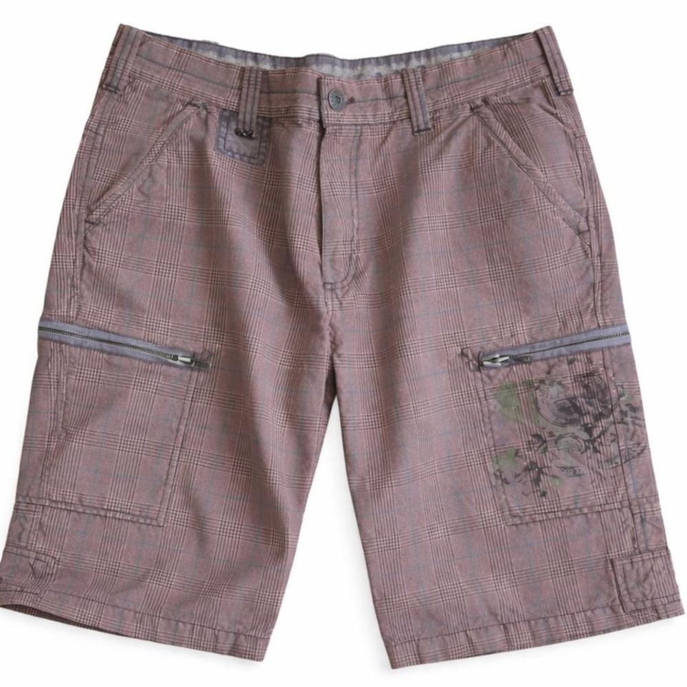 Guess Y2K‎ Plaid Cargo Shorts Mens 31 Brown Grunge Skater Zip Pocket